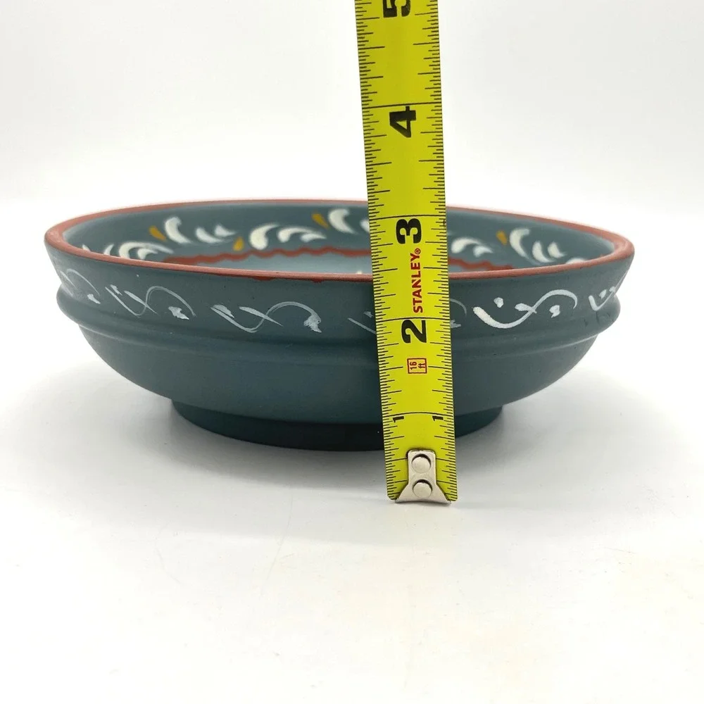 Vintage Rosemaling Hand Painted Wooden Bowl Teal Blue Scandinavian‎ Folk Art 8in